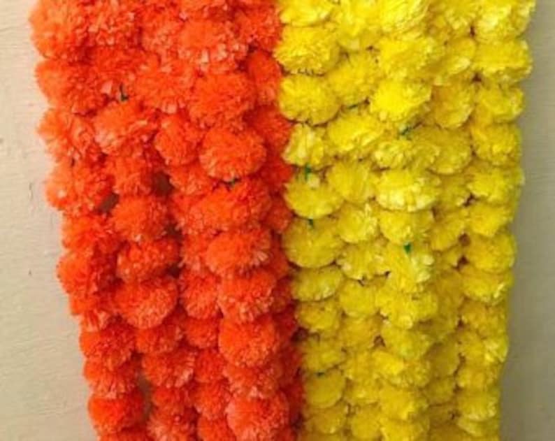 5 Fresh artificial Marigold garland string Birthday party Decor garland Flower String Photo Prop Garland Indian Wedding decor garland 5feet