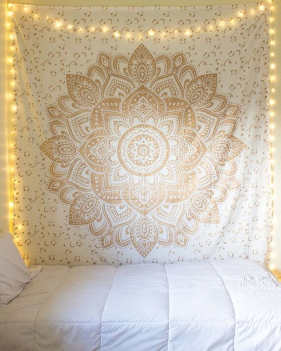 Cotton Golden Tapestry Wall Hanging Wall Tapestry Wall Hanging Etsy