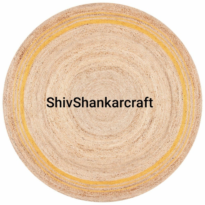 Indian Braided Floor Decor Rug Indian Handmade Area Jute Rug Yellow Jute Color Bohemian Rug Solid Area Round Shape Jute Rugs Sisal Rug