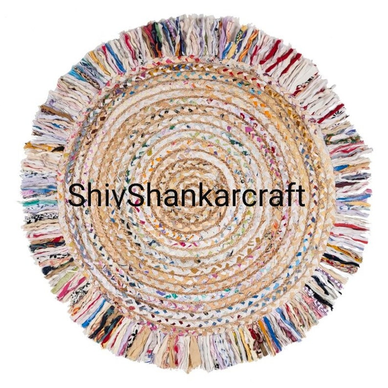6x6ft Hand Braided Bohemian Jute Area Rug Round Rag Rug Home Etsy
