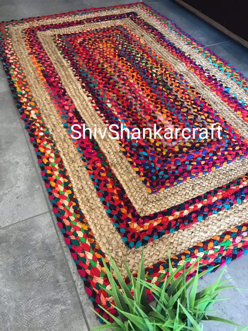 Indian Braided Floor Rug Handmade Jute Rug Natural Jute Rectangle Rug Indian Handmade Handwoven Ribbed Solid Area Rugs 3x4/' Feet Floor Rug