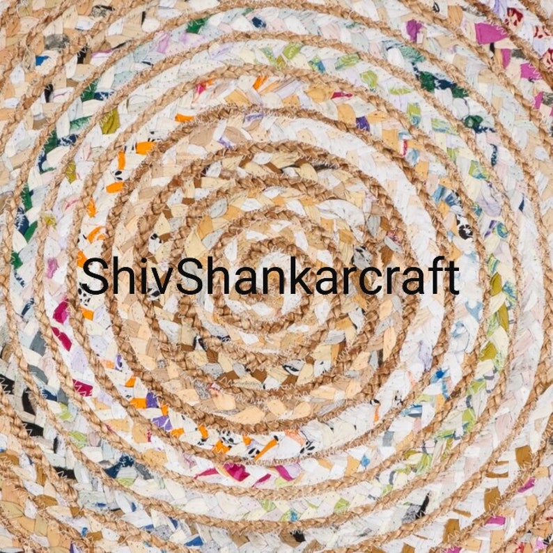 6x6ft Hand Braided Bohemian Jute Area Rug Round Rag Rug Home Etsy