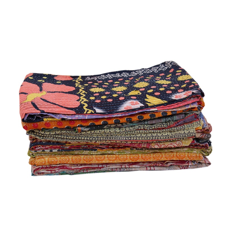 Kantha Quilt Blanket Throw Cotton Handmade Kantha Quilt Etsy