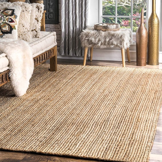 Home Decor Rug Braided Round Jute Rug Rag Hand Woven Indian Natural Jute Cotton Area Rug Indian Braided Hand made Natural Jute area Rugs