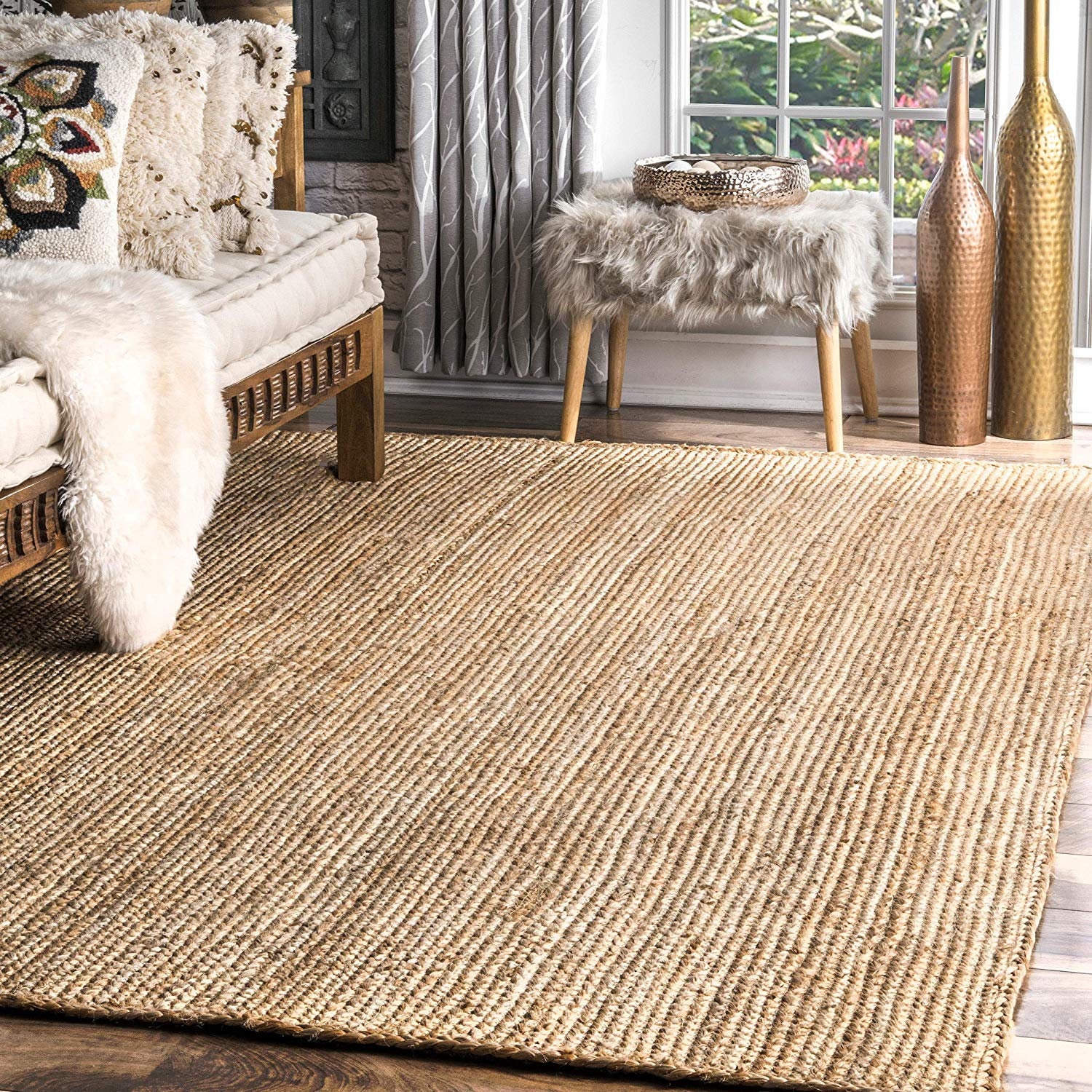 Natural Jute Braided Indian Weave Carpet Decorative Mat Handmade Rug Cotton 