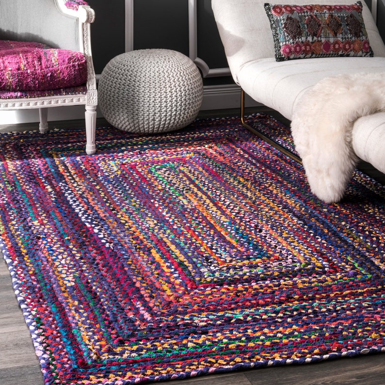 Free Shipping 5x8 Jute Rug Rag Braided Handmade Rugs Cotton Etsy
