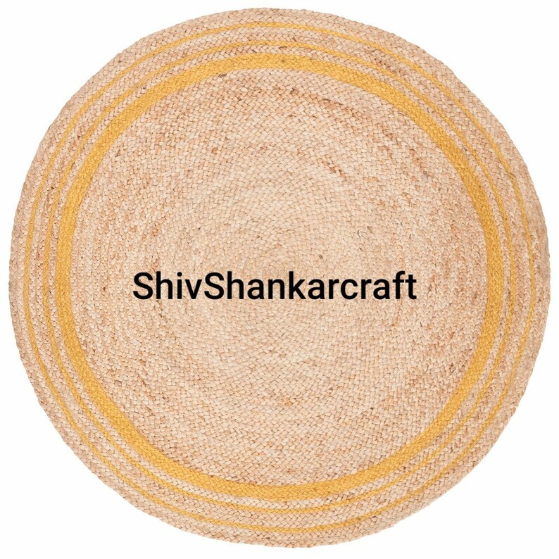 Indian Braided Floor Decor Rug Indian Handmade Area Jute Rug Yellow Jute Color Bohemian Rug Solid Area Round Shape Jute Rugs Sisal Rug