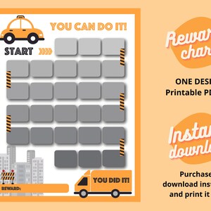 Car Reward Chart for Kids Printable - Daily Chore Chart - Cute Toddler Reward Chart