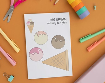 Artisanat imprimable de crème glacée, activité préscolaire intérieure, activité de coupe et de colle pour enfants, activité d'école à la maison, artisanat d'été, coupe aux ciseaux