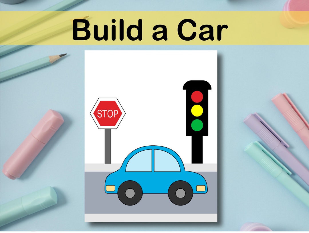 Build a Car Printable Craft, Indoor Preschool Activity, Kids Cut and