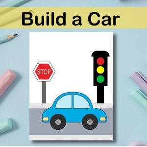 Build a Car Printable Craft, Indoor Preschool Activity, Kids Cut and Glue Activity, Homeschool Activity, Summer Craft, Scissor Cutting