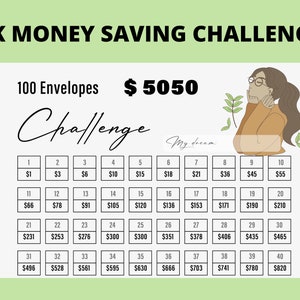 100 ENVELOPES CHALLENGE - 5000 Saving Tracker - Money Saving Challenge - Printable Money Tracker - Digital Download