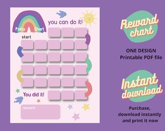 Grafico di addestramento vasino arcobaleno per bambini stampabile - Grafico delle ricompense - Grafico delle ricompense per bambini carini - Grafico delle ricompense per ragazze e ragazzi PDF