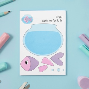 Fish Printable Craft, Indoor Preschool Activity, Kids Cut and Glue Activity, Homeschool Activity, Summer Craft, Scissor Cutting Printable