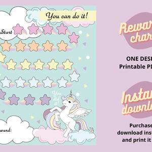 Unicorn Reward Chart for Kids Printable - Daily Chore Chart - Cute Toddler Reward Chart - Girls Reward Chart - Potty Chart PDF