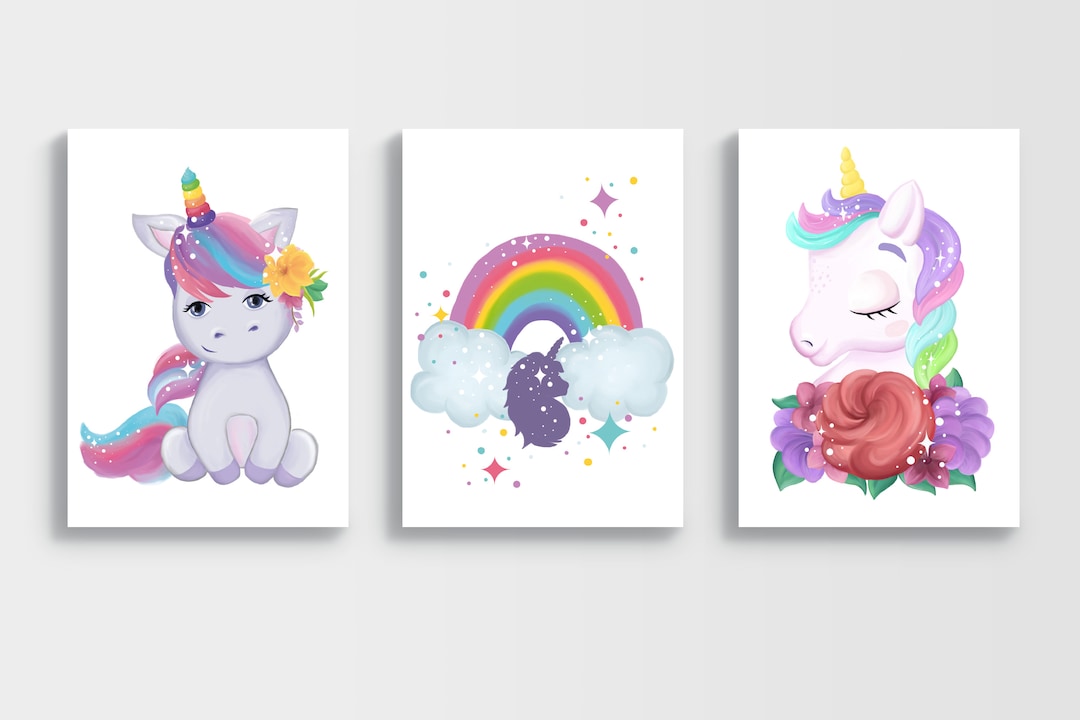Set of 3 Unicorn Printable Unicorn Wall Art Poster Nursery - Etsy