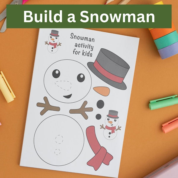Snowman Printable Craft, Christmas Activity, Kids Cut and Glue Activity, Homeschool Activity, Winter Craft, Scissor Cutting Printable