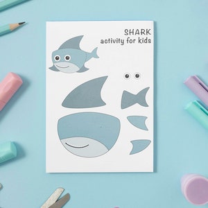 Shark Printable Craft, Indoor Preschool Activity, Kids Cut and Glue Activity, Homeschool Activity, Summer Craft, Scissor Cutting Printable