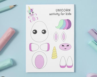 Unicorn Printable Craft, Indoor Preschool Activity, Kids Cut and Glue Activity, Homeschool Activity, Summer Craft, Scissor Cutting Printable