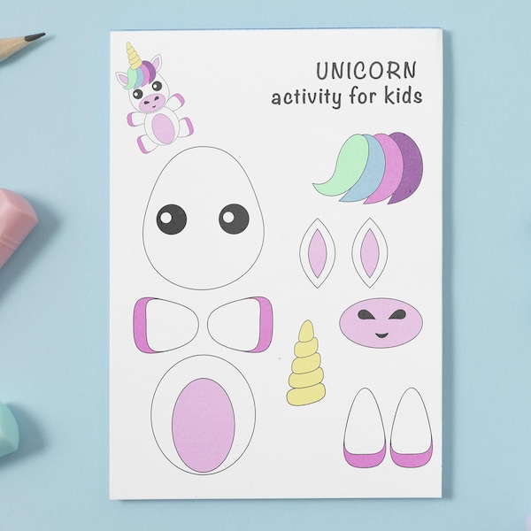 Unicorn Printable Craft, Indoor Preschool Activity, Kids Cut and Glue Activity, Homeschool Activity, Summer Craft, Scissor Cutting Printable