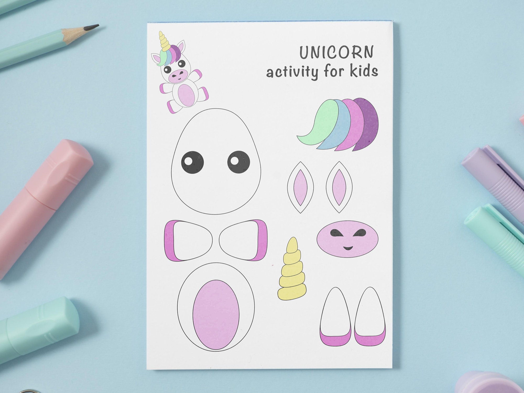 Unicorn Printable Craft Indoor Preschool Activity Kids Cut - Etsy