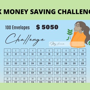 100 ENVELOPES CHALLENGE - 5000 Saving Tracker - Money Saving Challenge - Printable Money Tracker - Digital Download
