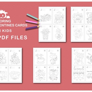 20 Valentijnsdag kleurkaarten voor kinderen - Schattige digitale download voor leuke activiteiten, Valentijnsdag afdrukbare kleurkaarten voor kinderen