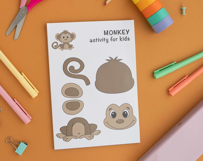 Monkey Printable Craft, Indoor Preschool Activity, Kids Cut and Glue Activity, Homeschool ...