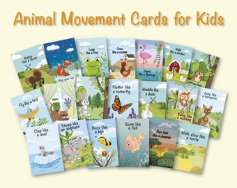 20 Animal Movement Cards for Kids. Animal Themed Printable Brain Break Action Cards for Pre k, Toddlers, Kindergarten, Preschool Circle Time