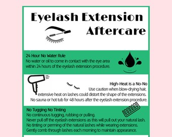 Eyelash extension aftercare card, Extensions Technicia, Beauty Card