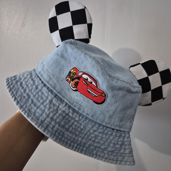 Cars kids ears bucket hat light blue