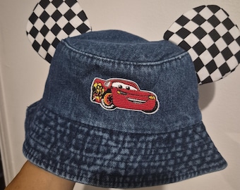 Sombrero tipo cubo con orejas de coche para niños, color azul oscuro