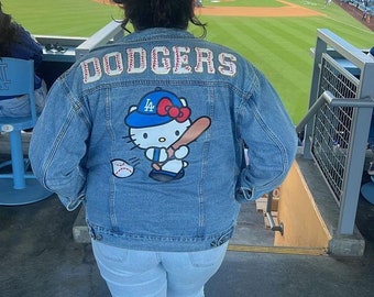 Inspired adult Dodgers hellokitty denim jacket