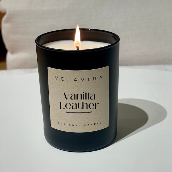 Vanilla Leather Scented Candle |  Scented Man Candle Gifts | Minimalist Candle | Fathers Day Gift | Housewarming Gift | Candle Gift | Candle