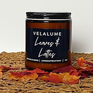 Fall Candle Leaves and Lattes Soy Candle, Fall Candle, Amber Jar Candle, Fall Gifts for friends, Fall Scented Candle