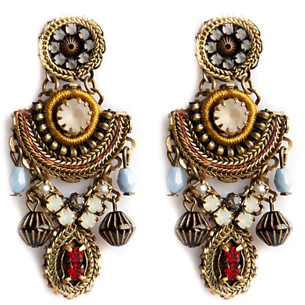 Handmade Earring Armenian Style, brass, silk, glass beads