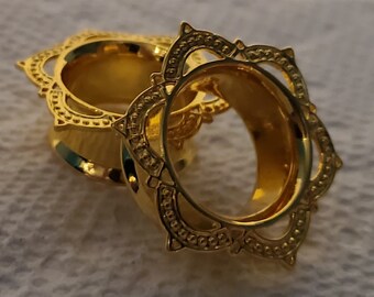 Boho Tribal Flower Earrings PHORA BELL Earrings ~ Gold Brass /& Sterling Silver Ear Weights Tunnel Earrings ~ Nautia Collection