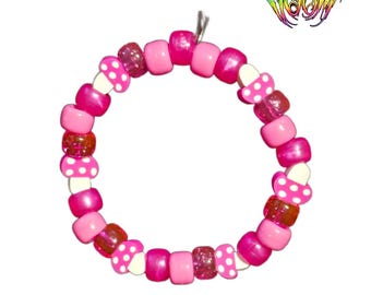 Isabel Doom - Pulseira de Miçangas em Formato de Cogumelo Rosa