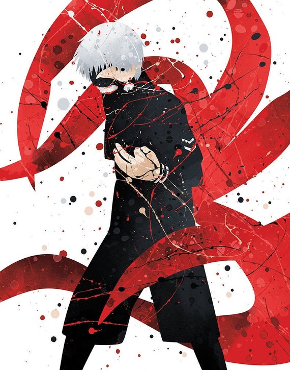 Tokyo Ghoul Poster Anime Inspired Watercolor Print Ken Kaneki Manga Wall Decor Kids Room Bedroom