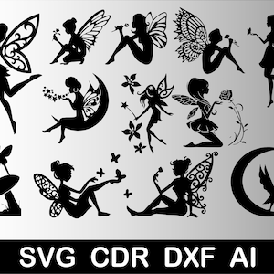 Fairy svg, bestand feeën, fairy clipart, cadeau voor meisje, baby fairy svg, sprookje Fantasy Vector-bestand, digitaal bestand, kerstcadeau silhouet