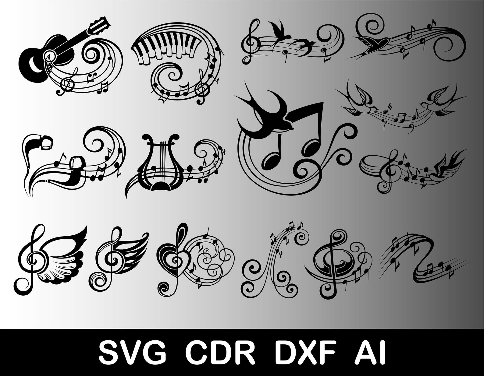 Music Notes Svg, Ornaments Musical Instruments, Music Guitar Svg - Etsy