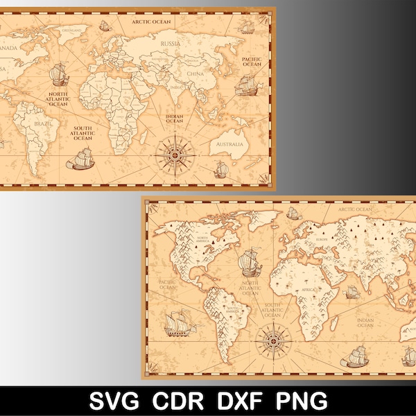 World Map Svg, Svg World Map, Pirate Map Svg, Travel Svg, World Map Png, World Map Dxf, World Map Cdr