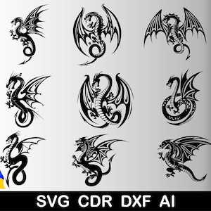 Drache svg Datei, Tatu dragon, Drachen Cricut, Dragon Glowforge, Drachen svg cdr, Datei für Glowforge