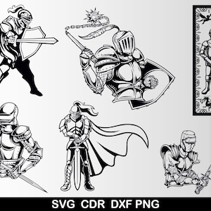 Ritter Bundle zwart, Ritter Clip Art, Ritter svg, mittelalterliche Silhouette, Ritter Silhouetten, Ritter Schnittdatei, Ritter Dxf, Ritter Png, Ritter Cdr
