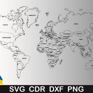 Mapa do mundo Svg, Mapa do mundo Svg Clipart Silhueta, Arquivo de corte a laser, Mapa do mundo Svg, Mapa do mundo Vetor Digital, cdr, dxf, png