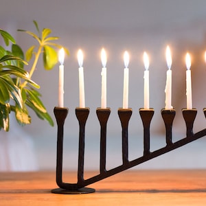 9 Candle Handmade Iron Chanukah Menorah 2 Bases Design by Stur-De