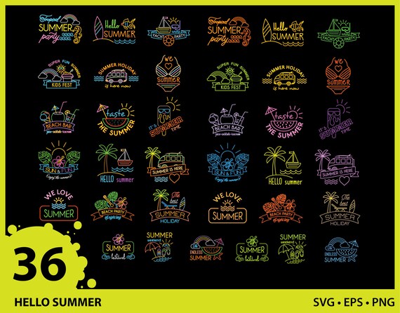 Download Summer Svg Bundle Hello Summer Svg Files Neon Style Summer Etsy