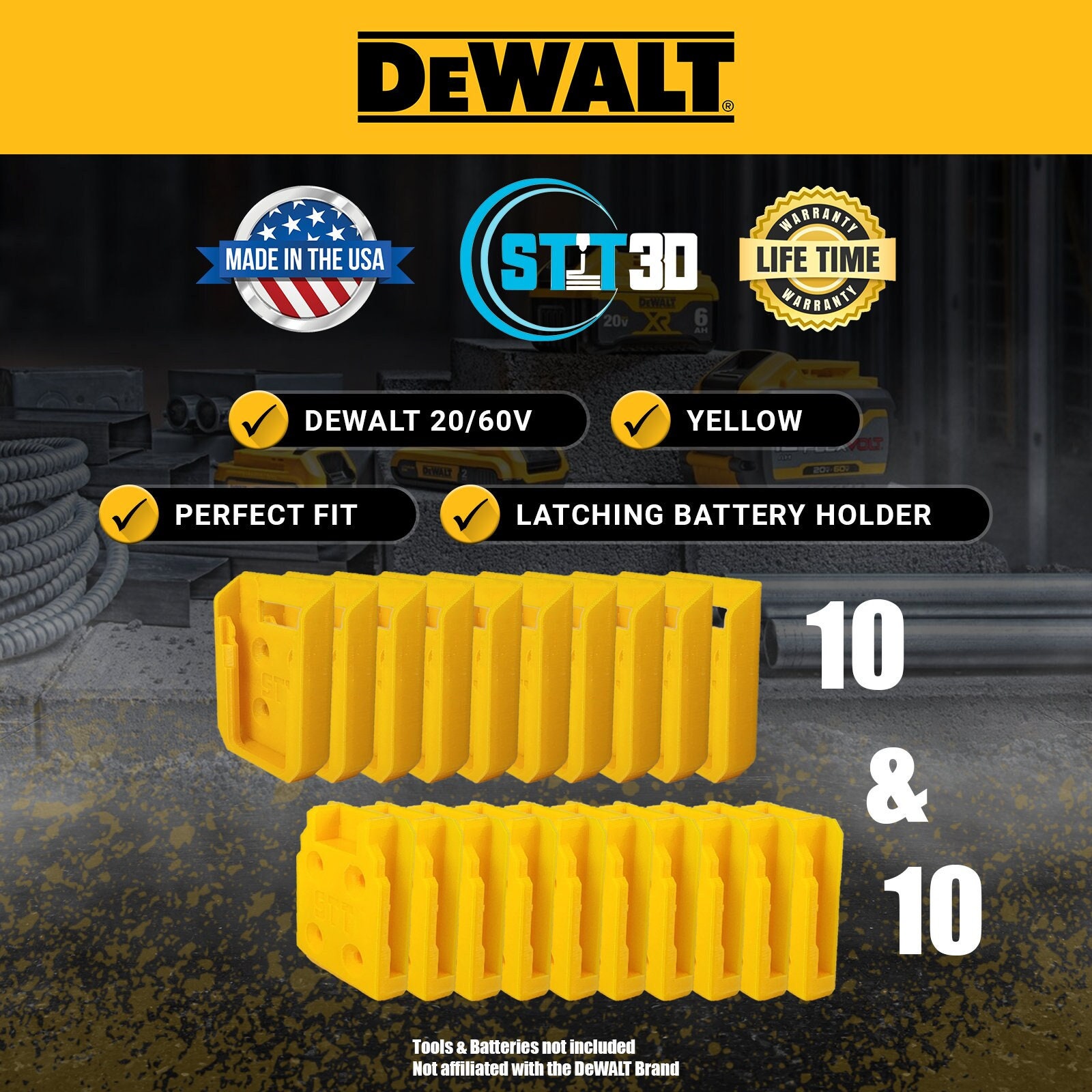 10 10 Combo Pack Dewalt 20V 60V Tool Battery Mounts hangers holder Perfect Fit Etsy
