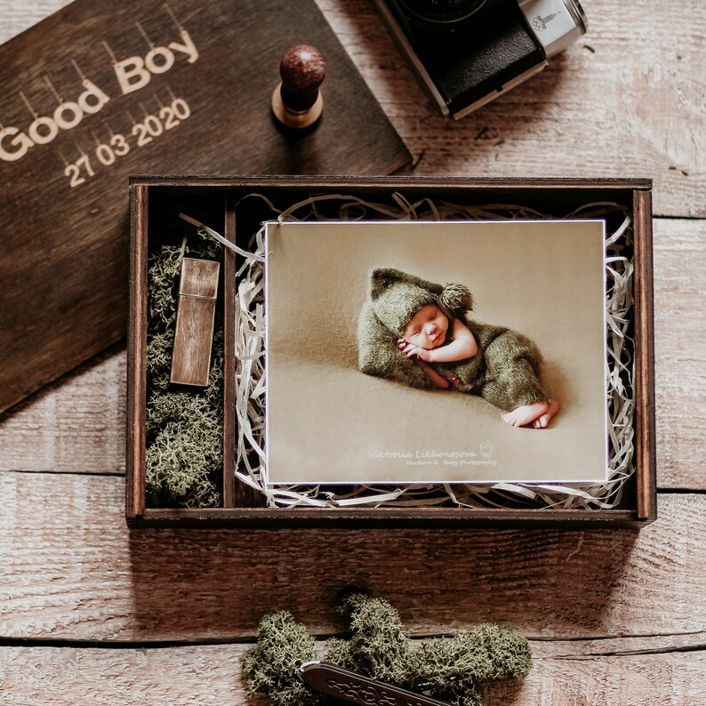 Baby Photo Box Vintage black Wooden photo box for 4x6 prints Etsy