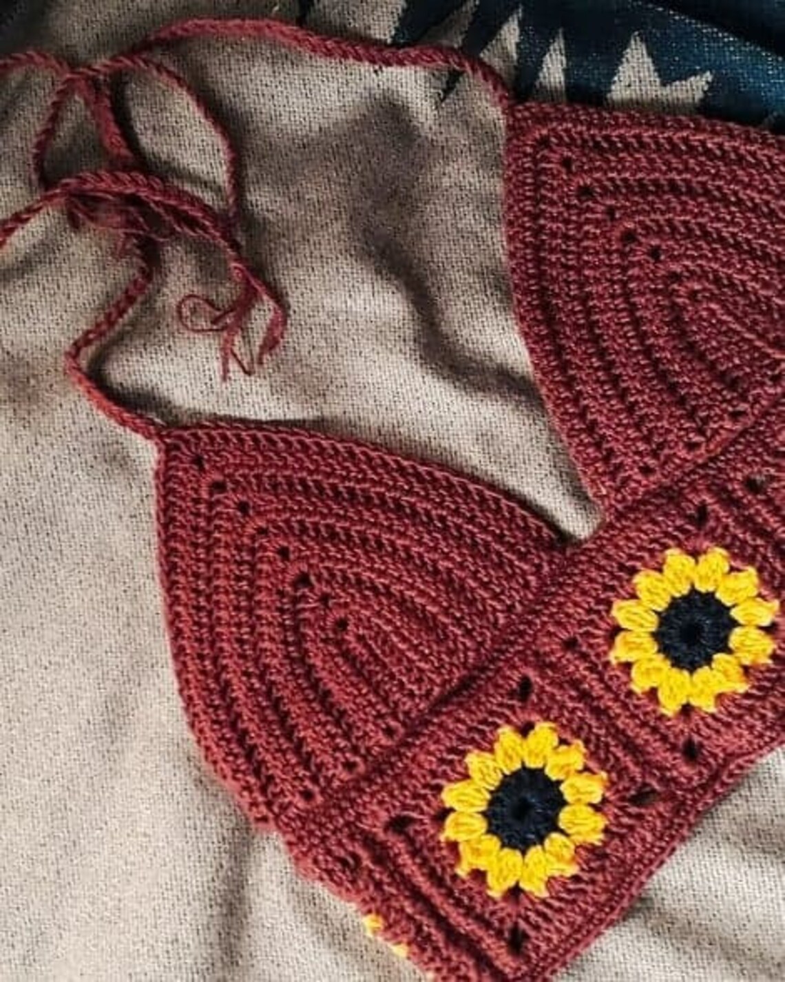 Sunflower Hippie Crochet Top Flower Power Crop Top Summer Etsy
